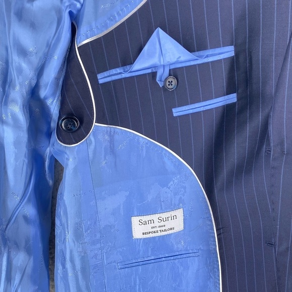 Sam Surin Bespoke Sport Coat 2-Button 44 Blue Pinstripe Surgeon Vented Super 150 - Picture 13 of 16
